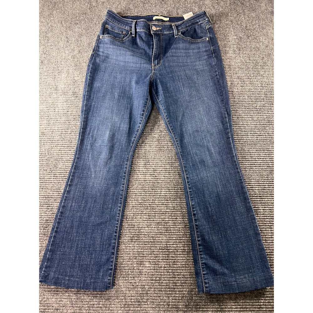Levis 725 High Rise Bootcut Jeans Womens 32 Blue Dark Wash Stretch Denim
